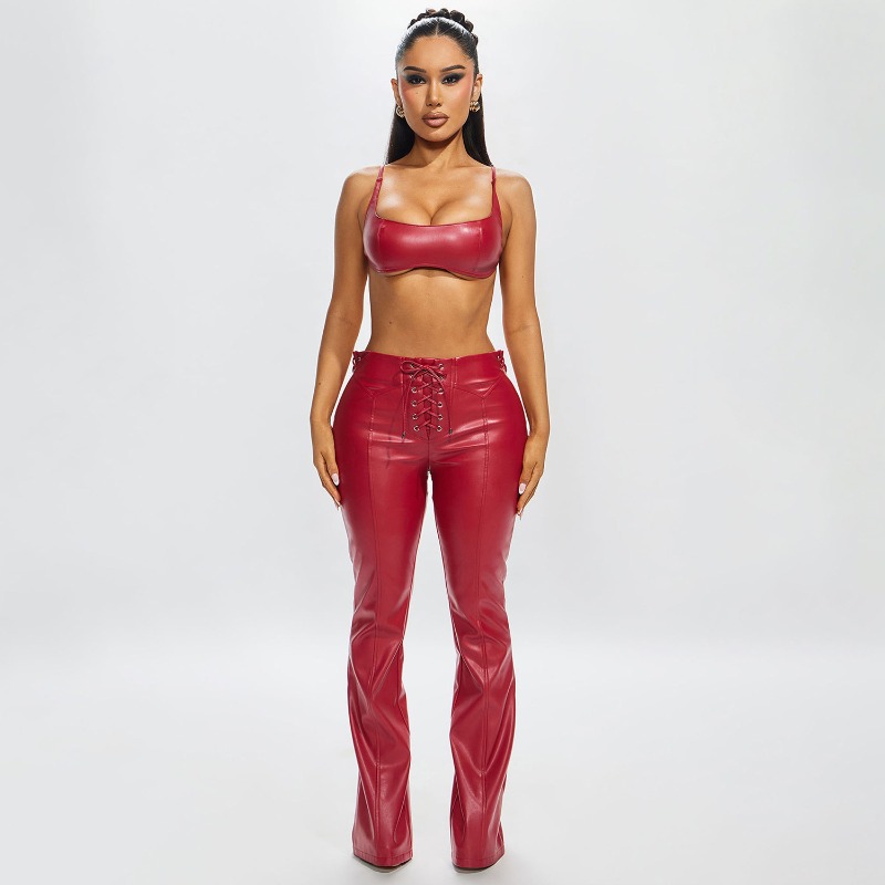 Women Fashion PU Leather 2 Pie - Cami Top Lace ulasan dan harga